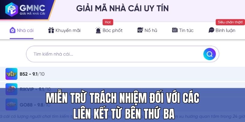 Miễn trừ trách nhiệm đối với các liên kết từ bên thứ ba